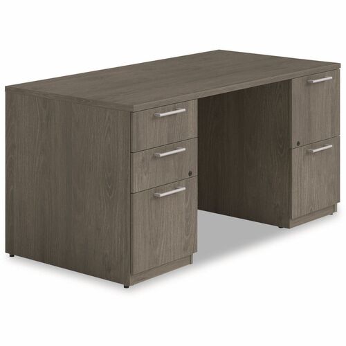 Alera Seville Series Double Pedestal Desk, 60" x 30" x 29" , Walnut - Rectangle - Total Drawer(s): 5 - Double Pedestal - Square Edge - Finish: Walnut - For Office