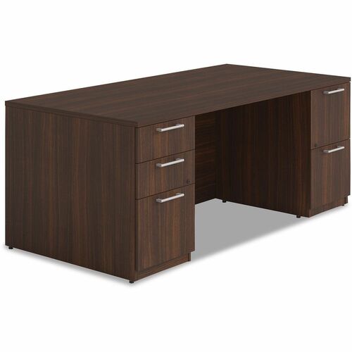 Alera Seville Series Double Pedestal Desk, 72" x 36" x 29" , Mahogany - Rectangle - Total Drawer(s): 5 - Double Pedestal - Square Edge - For Office
