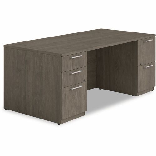 Alera Seville Series Double Pedestal Desk, 72" x 36" x 29" , Walnut - Rectangle - Total Drawer(s): 5 - Double Pedestal - Square Edge - Finish: Walnut - For Office