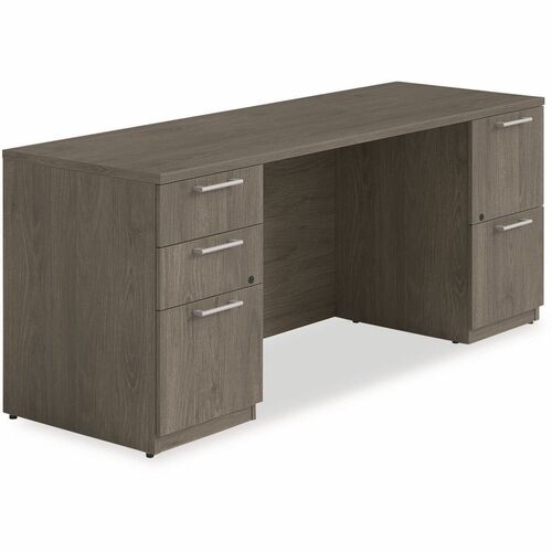 Alera Seville Series Double Pedestal Credenza, 72w x 24d x 29h, Walnut - Total Drawer(s): 5 - Double Pedestal - Square Edge - Finish: Walnut - For Desk