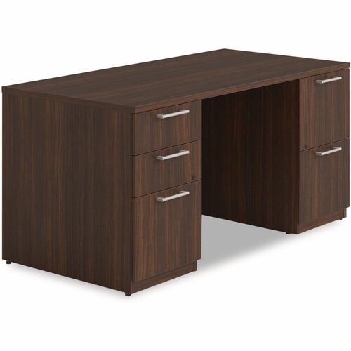 Alera Seville Series Double Pedestal Desk, 60" x 30" x 29" , Mahogany - Rectangle - Total Drawer(s): 5 - Double Pedestal - Square Edge - For Office