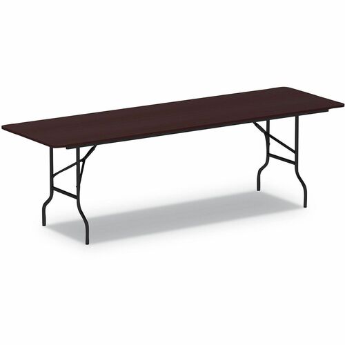 Alera Wood Folding Table, Rectangular, 95.88w x 29.88d x 29.13h, Mahogany - Mahogany Rectangle Top - Black Base - 0.60" Table Top Thickness x 95.80" Width x 29.70" Depth - Melamine Top Material - Steel Base Material