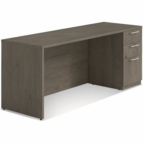 Alera Seville Series Credenza with Pedestal, Right Pedestal, 72w x 24d x 29h, Walnut - Total Drawer(s): 3 - Drawer Configuration: 1 x File, 2 x BoxRight Side - Square Edge - Finish: Walnut - For Desk