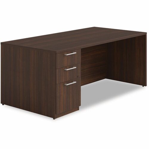 Alera Seville Series Single Pedestal Desk, Left Pedestal, 72" x 36" x 29" , Mahogany - Rectangle - Total Drawer(s): 3 - Single Pedestal - Square Edge - For Office