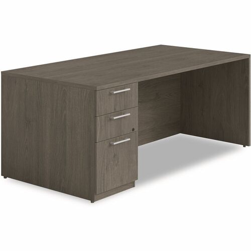 Alera Seville Series Single Pedestal Desk, Left Pedestal, 72" x 36" x 29" , Walnut - Rectangle - Total Drawer(s): 3 - Single Pedestal - Square Edge - Finish: Walnut - For Office