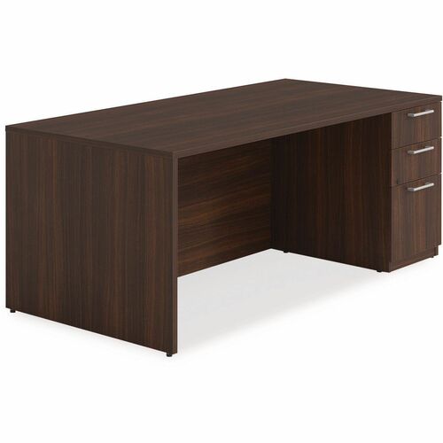Alera Seville Series Single Pedestal Desk, Right Pedestal, 72" x 36" x 29" , Mahogany - Rectangle - Total Drawer(s): 3 - Single Pedestal - Square Edge - For Office