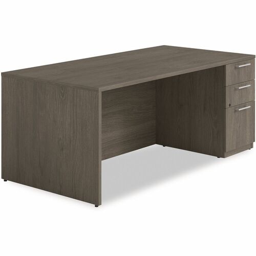 Alera Seville Series Single Pedestal Desk, Right Pedestal, 72" x 36" x 29" , Walnut - Rectangle - Total Drawer(s): 3 - Single Pedestal - Square Edge - Finish: Walnut - For Office