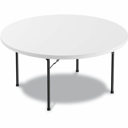 Alera Round Plastic Folding Table, 60" Diameter x 29.25h, White - White Round Top - Black Folding Base - 1.70" Table Top Thickness - Plastic - Resin Top Material - Steel Base Material