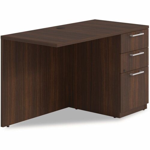 Alera Seville Series Desk Return with Pedestal, Right, 48" x 24" x 29" , Mahogany - Total Drawer(s): 3 - Drawer Configuration: 1 x File, 2 x Box - Square Edge - Finish: Mahogany