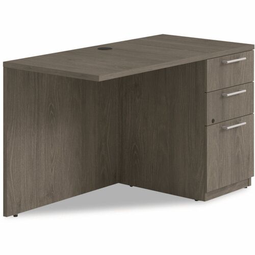 Alera Seville Series Desk Return with Pedestal, Right, 48" x 24" x 29" , Walnut - Total Drawer(s): 3 - Drawer Configuration: 1 x File, 2 x Box - Square Edge - Finish: Walnut