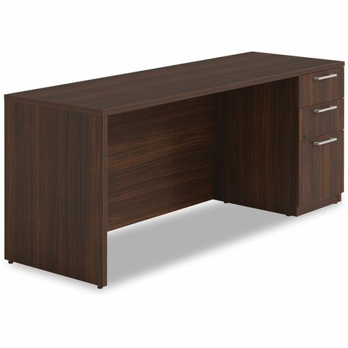 Alera Seville Series Credenza with Pedestal, Right Pedestal, 72w x 24d x 29h, Mahogany - Total Drawer(s): 3 - Drawer Configuration: 1 x File, 2 x BoxRight Side - Square Edge - Finish: Mahogany - For Desk