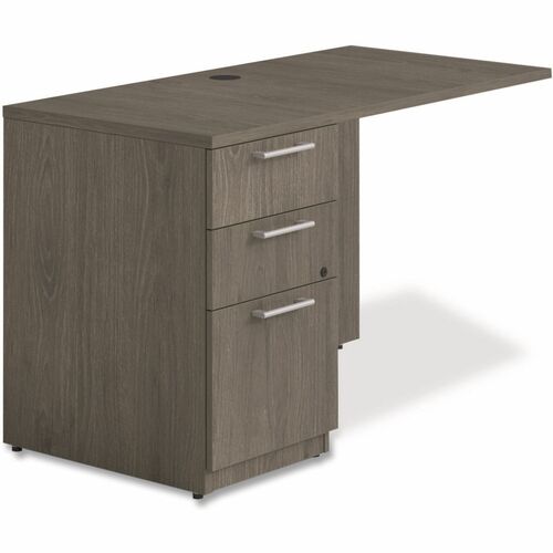Alera Seville Series Desk Return with Pedestal, Left, 48" x 24" x 29" , Walnut - Total Drawer(s): 3 - Drawer Configuration: 1 x File, 2 x Box - Square Edge - Finish: Walnut