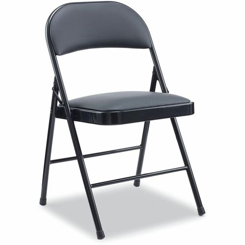 Alera Folding Chair - Black Seat Color - Foam, PU Leather Seat Material - Black Back Color - Foam, PU Leather Back Material - Black Frame Color - Tubular Steel Frame Material - 4 / Carton