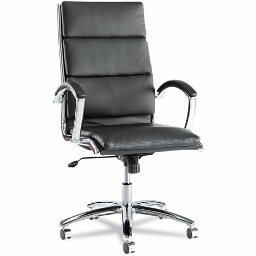 Alera Executive Chair - Black Seat Color - Faux Leather Seat Material - Black Back Color - Faux Leather Back Material - Chrome Frame Color - Chrome Frame Material - High Back - Armrest