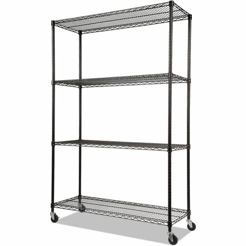 Alera Organizer Shelf - 4 Shelf(ves) - 4 Tier(s) - 72" Height x 48" Width x 18" Depth - Heavy Duty, Caster, Adjustable Shelf, Lockable Casters - Black - Steel