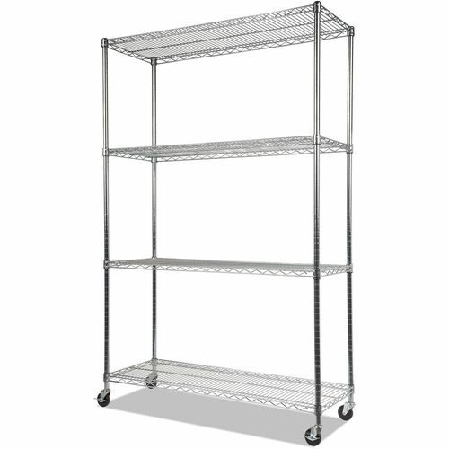 Alera Organizer Shelf - 4 Shelf(ves) - 4 Tier(s) - 72" Height x 48" Width x 18" Depth - Heavy Duty, Caster, Adjustable Shelf, Lockable Casters - Silver - Steel