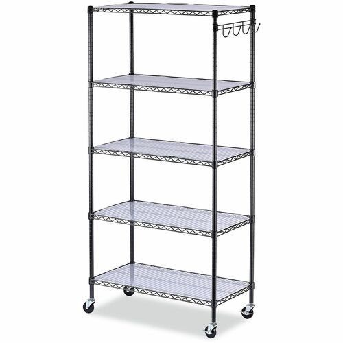 Alera Organizer Shelf - 5 Shelf(ves) - 72" Height x 36" Width x 18" Depth - Caster, Lockable Casters, Welded, Leveling Glide, Mobility - Black Anthracite - Steel