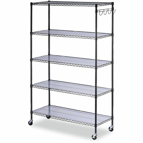 Alera Organizer Shelf - 5 Shelf(ves) - 72" Height x 48" Width x 18" Depth - Caster, Lockable Casters, Welded, Leveling Glide, Mobility - Black Anthracite - Steel