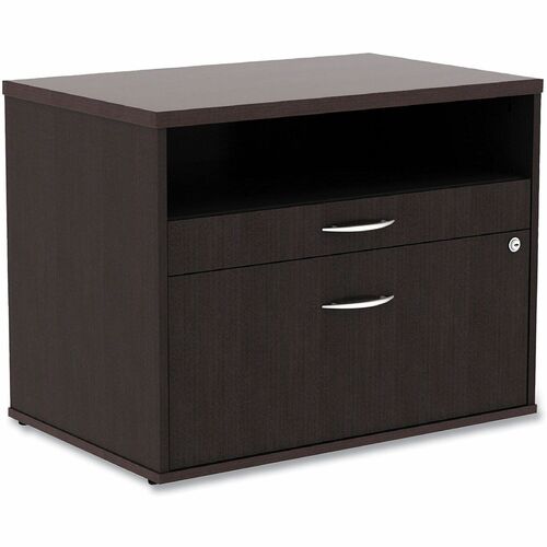 Alera Open Office Desk Pedestal Credenza - Total Drawer(s): 2 - Drawer Configuration: 1 x File - T-mold Edge - Finish: Espresso - For Desk