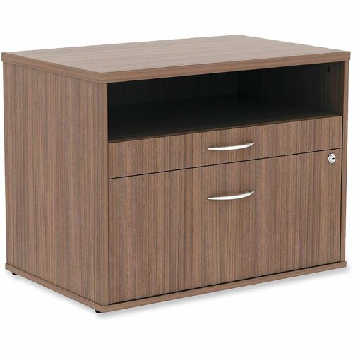 Alera Open Office Desk Pedestal Credenza - Total Drawer(s): 2 - Drawer Configuration: 1 x File - T-mold Edge - Finish: Modern Walnut - For Desk