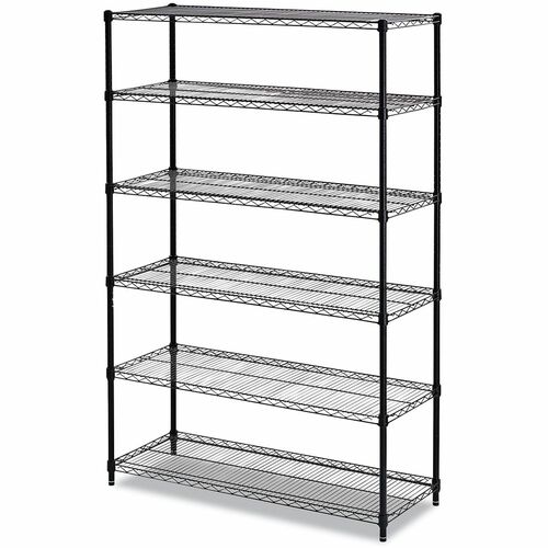 Alera Organizer Shelf - 6 Shelf(ves) - 72" Height x 48" Width x 18" Depth - Caster, Lockable Casters, Leveling Glide, Mobility, Welded - Black - Steel