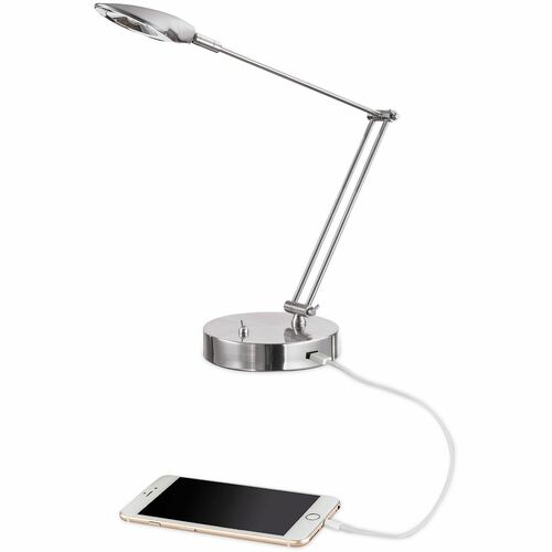 Alera Desk Lamp - 26" Height x 11" Width - 4 W LED Bulb - Adjustable, Built-in USB Port, USB Powered, USB Charging - Desk Mountable - for Desk