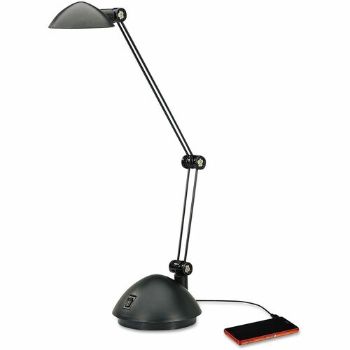 Alera Desk Lamp - 18.5" Height x 11.9" Width - 3 W LED Bulb - Adjustable, Adjustable Arm, USB Charging, USB Powered, Built-in USB Port - Desk Mountable, Surface Mount - Black - for Desk