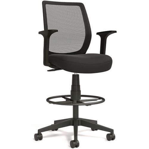 Alera Wessex Task Stool - Black Seat Color - Fabric, Foam Seat Material - Black Back Color - Mesh Back Material - Black Frame Color - Nylon Frame Material - Armrest