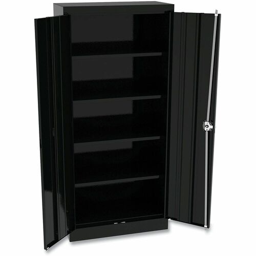 Alera Space Saver Storage Cabinet, Four Fixed Shelves, 30w x 15d x 66h, Black - 30" Width x 15" Depth x 66" Height - 4 x Shelf(ves) - 2 x Door(s) - Black - Metal, Steel - Assembly Required