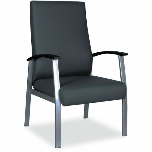 Alera metaLounge Guest Chair - Black Seat Color - Polyurethane Seat Material - Black Back Color - Polyurethane Back Material - Silver Frame Color - Metal Frame Material - High Back - Armrest