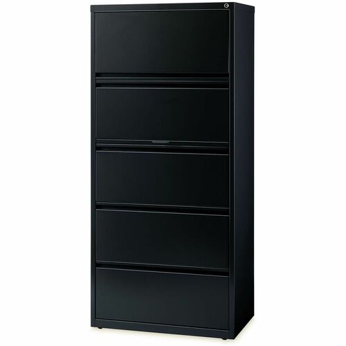 Alera File Cabinet - 30" Width x 18.6" Depth x 67.6" Height - 5 x Drawer(s) for File - 11.25" Drawer Height 26.37" Drawer Width 16" Drawer Depth - A4, Legal, Letter - Lateral - Anti-tip, Counterweight, Glide/Feet Indicator, Leveling Glide - Black - Recycl
