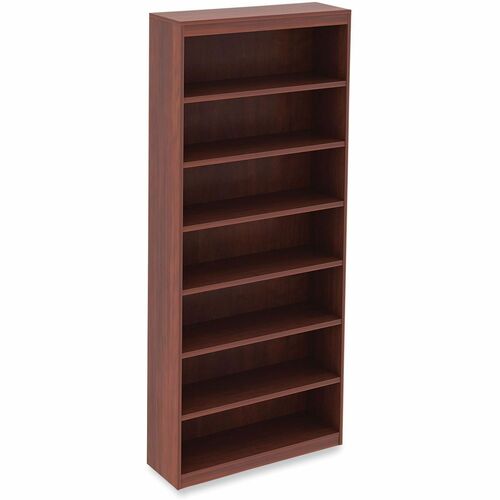 Alera Valencia Bookcase - 7 Shelve(s) - Material: Wood Grain Laminate - Finish: Medium Cherry - Edge Banding