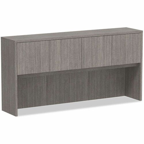 Alera Valencia Series Hutch with Doors, 4 Compartments, 70.63w x 15d x 35.38h, Gray - 4 Door(s) - Material: Wood Grain Laminate - Finish: Gray - Edge Banding, Scratch Resistant, Stain Resistant, Water Resistant - For Office