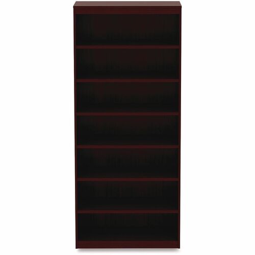 Alera Valencia Bookcase - 7 Shelve(s) - Material: Wood Grain Laminate - Finish: Mahogany - Edge Banding