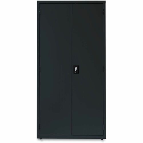 Alera Economy Assembled Storage Cabinets, 5 Shelves, 36" x 18" x 72" , Black - 36" Width x 18" Depth x 72" Height - 5 x Shelf(ves) - 2 x Door(s) - Glide, Glide/Feet Indicator, Lockable - Black - Metal, Steel - Recycled - TAA Compliant