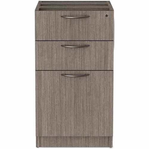 Alera Valencia Pedestal - Total Drawer(s): 3 - Drawer Configuration: 1 x File, 2 x BoxLeft/Right Side - T-mold Edge - Finish: Gray - For Desk