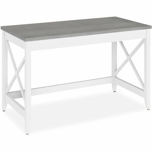 Alera Farmhouse Writing Desk, 47.24" x 23.62" x 29.53" , Gray - Rectangle Top - Gray Base - 47.20" Table Top Width x 23.60" Table Top Depth x 9.80" Table Top Thickness - 29.50" Height x 47.20" Width x 23.60" Depth - Assembly Required - Laminate, Wood Grai