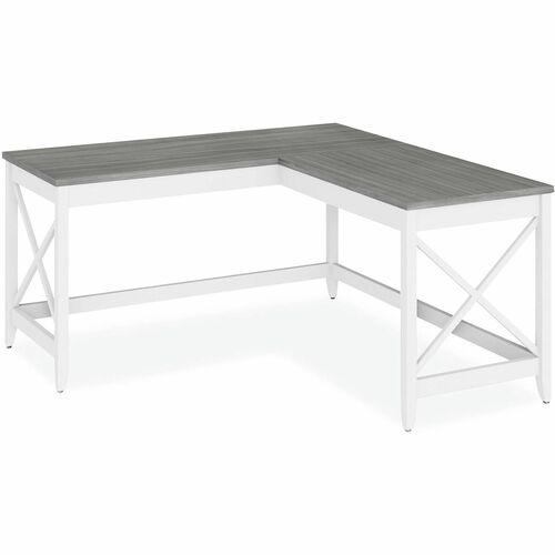 Alera L-Shaped Farmhouse Desk, 58.27" x 58.27" x 29.53" , Gray/White - L-shaped Top - Gray, White Base - 58.20" Table Top Width x 58.20" Table Top Depth x 9.80" Table Top Thickness - 29.50" Height x 58.20" Width x 58.20" Depth - Assembly Required - Lamina