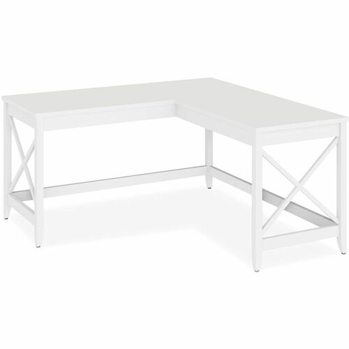 Alera L-Shaped Farmhouse Desk, 58.27" x 58.27" x 29.53" , White - L-shaped Top - White Base - 58.20" Table Top Width x 58.20" Table Top Depth x 9.80" Table Top Thickness - 29.50" Height x 58.20" Width x 58.20" Depth - Assembly Required - Laminate, Wood Gr