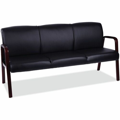 Alera WL Reception Sofa - 63.75" Seat Width - Wood Mahogany Frame - 65.1" x 26.1" x 33" Overall Dimension - Bonded Leather Black Seat - Bonded Leather Black Back