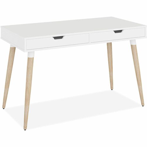 Alera Scandinavian Writing Desk, 47.24" x 23.62" x 29.53" , White/Beigewood - Rectangle Top - Beigewood, White Base - 2 Drawers - 47.20" Table Top Width x 23.60" Table Top Depth x 6.30" Table Top Thickness - 29.50" Height x 47.20" Width x 23.60" Depth - A