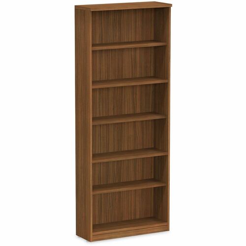 Alera Valencia Series Bookcase, Six-Shelf, 31.75w x 14d x 80.25h, Modern Walnut - 6 Shelve(s) - Material: Wood Grain Laminate - Finish: Modern Walnut - Edge Banding