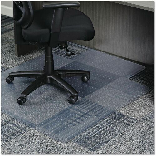 Alera Chair Mat - Pile Carpet, Indoor - 53" Length x 45" Width x 0.100" Thickness - Lip Size 25" Length x 12" Width - Rectangular - Plastic, Vinyl - Clear