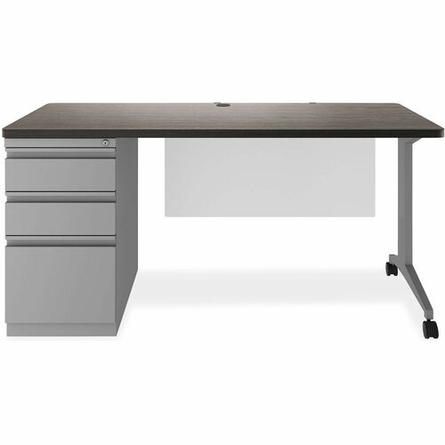 Alera Modern Teacher Pedestal Desk - Rectangle Top - Charcoal, Gray, Wood Grain Base - 3 Drawers - 60" Table Top Width x 24" Table Top Depth x 1.10" Table Top Thickness - 28.70" Height x 60" Width x 24" Depth - Assembly Required - Laminate Top Material - 