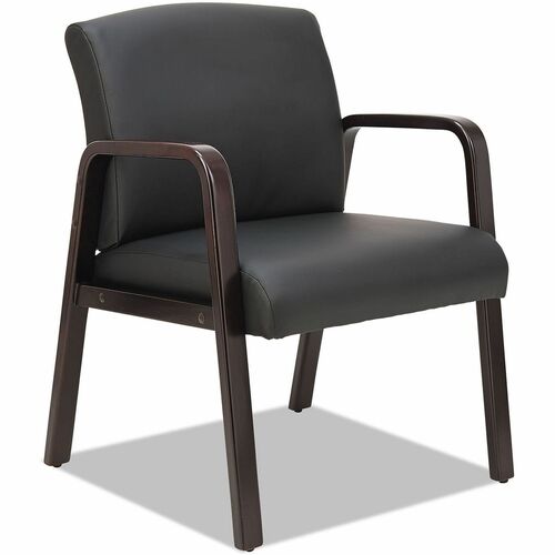 Alera Reception Lounge WL Guest Chair - Black Seat Color - Bonded Leather Seat Material - Black Back Color - Bonded Leather Back Material - Espresso Frame Color - Wood Frame Material - Armrest
