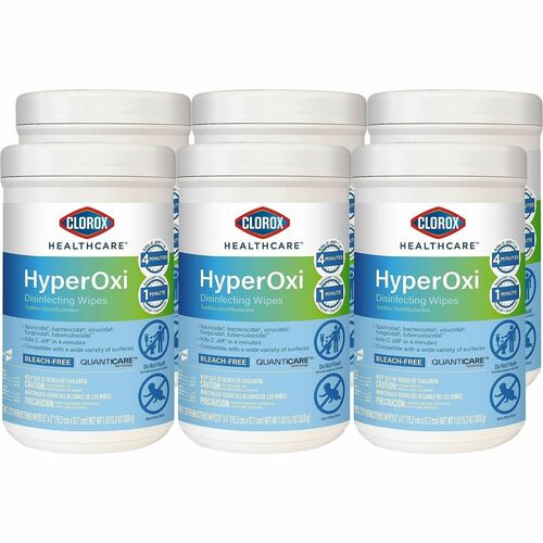 Clorox Healthcare Hyperoxi Disinfecting Wipes - For Healthcare, Medical Equipment, Stainless Steel, Office, Multi Surface - Ready-To-Use - Wipe - 5" Length x 6" Width - Recommended For: Residue Remover - Disinfectant, Bleach-free, Bactericide, Virucidal, 