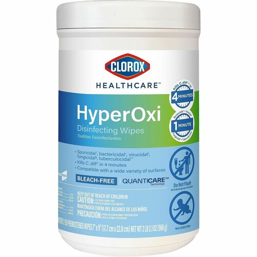 Clorox Healthcare Hyperoxi Disinfecting Wipes - For Healthcare, Medical Equipment, Stainless Steel, Office, Multi Surface - Ready-To-Use - Wipe - 9" Length x 7" Width - Recommended For: Residue Remover - Disinfectant, Bleach-free, Bactericide, Virucidal, 