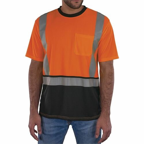 Ergodyne GloWear 8286BK Essential Hi-Vis T-Shirt - Medium Size - Unisex - Polyester, Fabric - Black, Orange