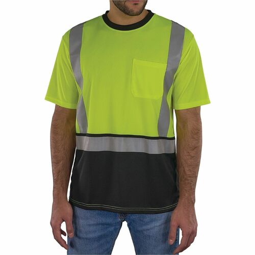 Ergodyne GloWear 8286BK Essential Hi-Vis T-Shirt - Large Size - Unisex - Polyester, Fabric - Lime, Black