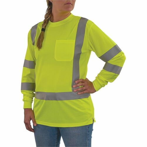 Ergodyne GloWear 8374 Women's Essential Hi-Vis Long Sleeve T-Shirt - Medium Size - Women - Polyester, Fabric - Lime